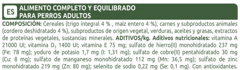 Composición nutricional pienso libra